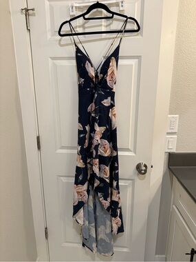 Luxxel Navy Dress with Pink and Cream Floral Print